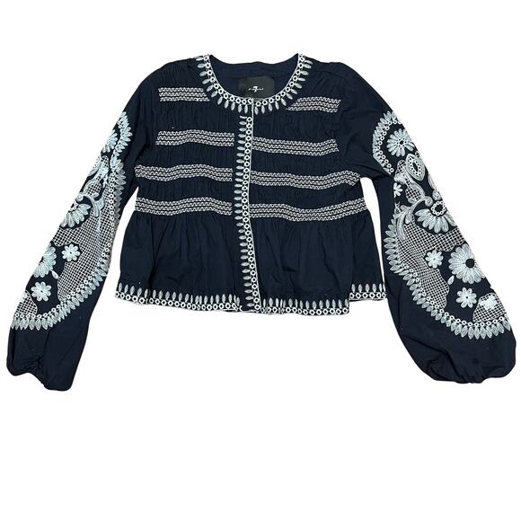 7 for All Mankind Blue and White Embroidery Shirt/Jacket - Picture 1 of 3